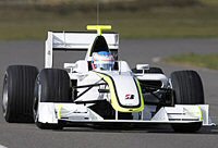 Jenson Button shakes down the BGP001 at Silverstone, March 2009